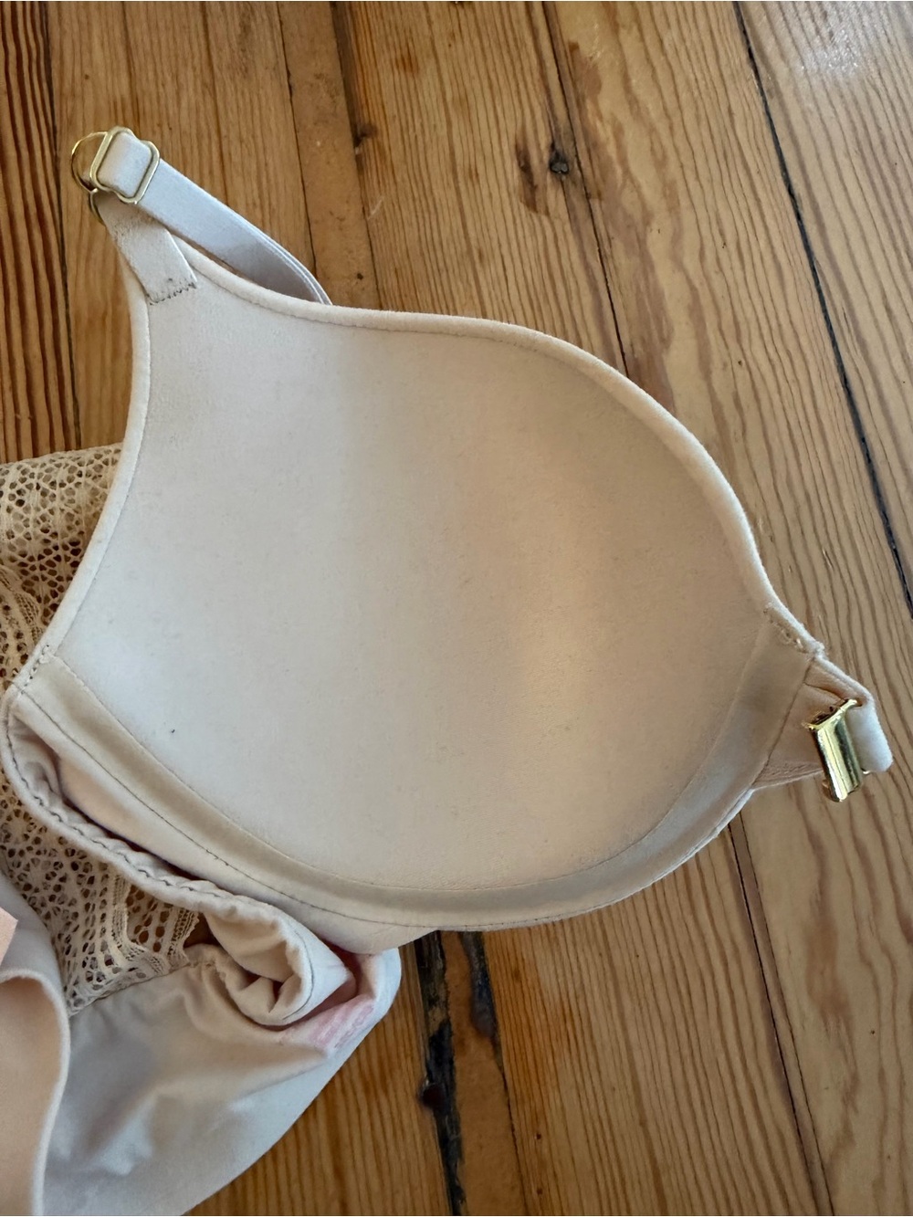 Victoria’s Secret 32C Front Close Racerback Bra Nude Beige Lace Back Push Up - Picture 3 of 4